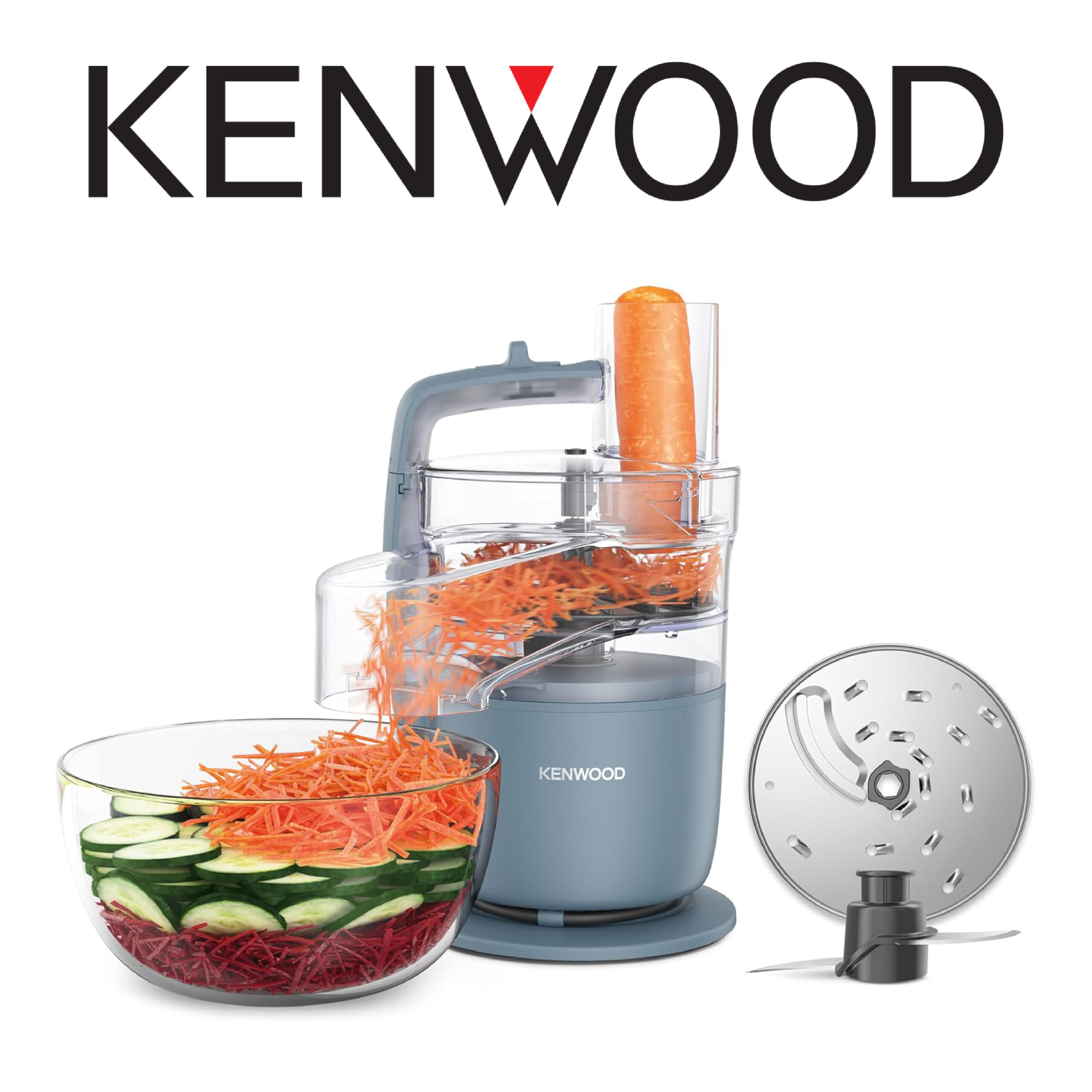 Kenwood MultiPro Go FDP22.​130GY, Processeur Alimentaire Compact de Cuisine de 30cm de Haut, pour Couper, Râper, Mixer et Pétrir la Pâte, avec Express-Serve dans la Poêle, Récipient 1,3 l, 650W, Bleu